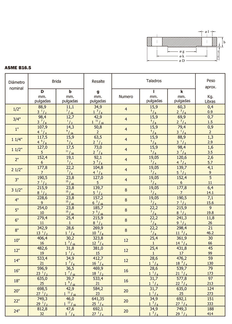 Bridas Ciegas especificaciones 1