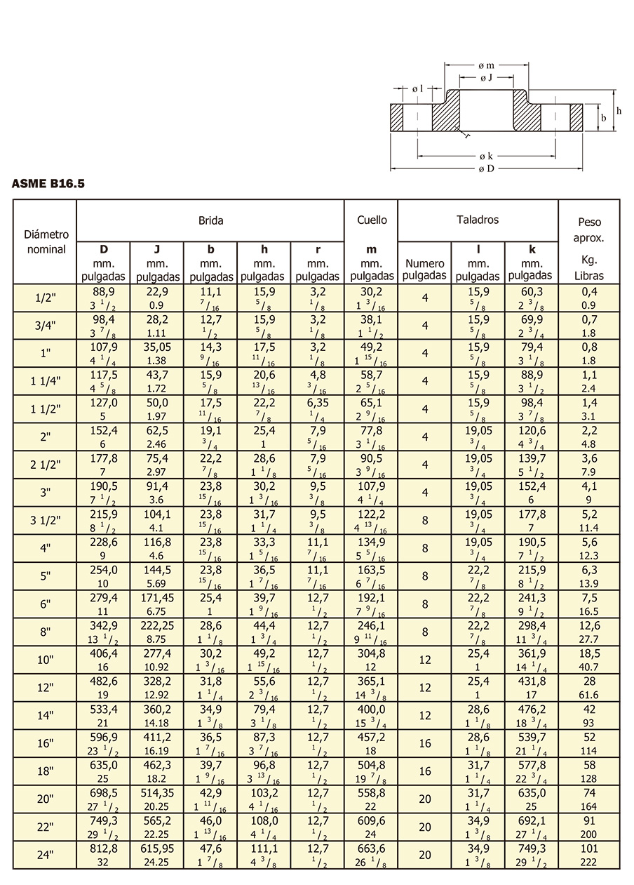 Bridas Lap Joint especificaciones 1