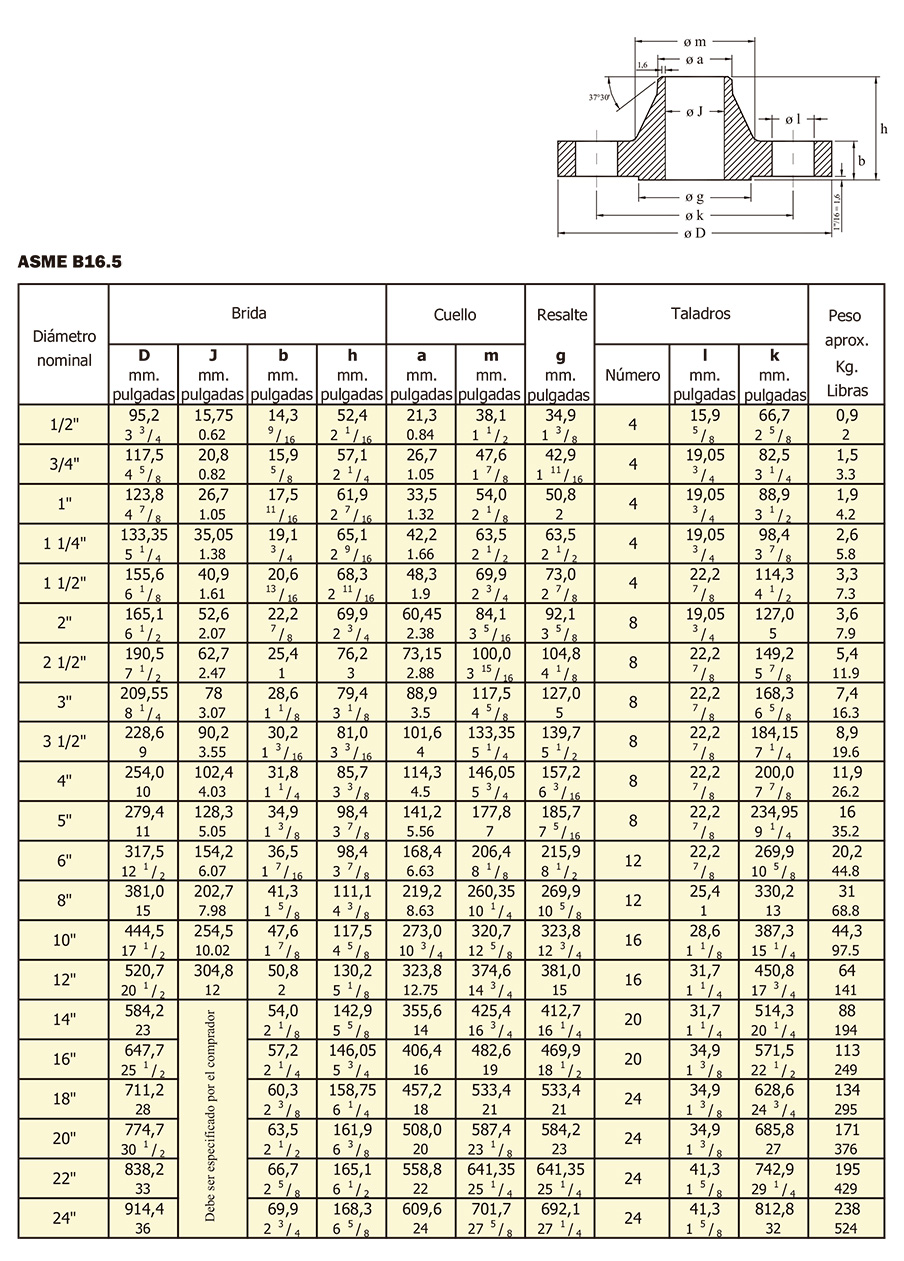 Bridas Welding Neck especificaciones 2