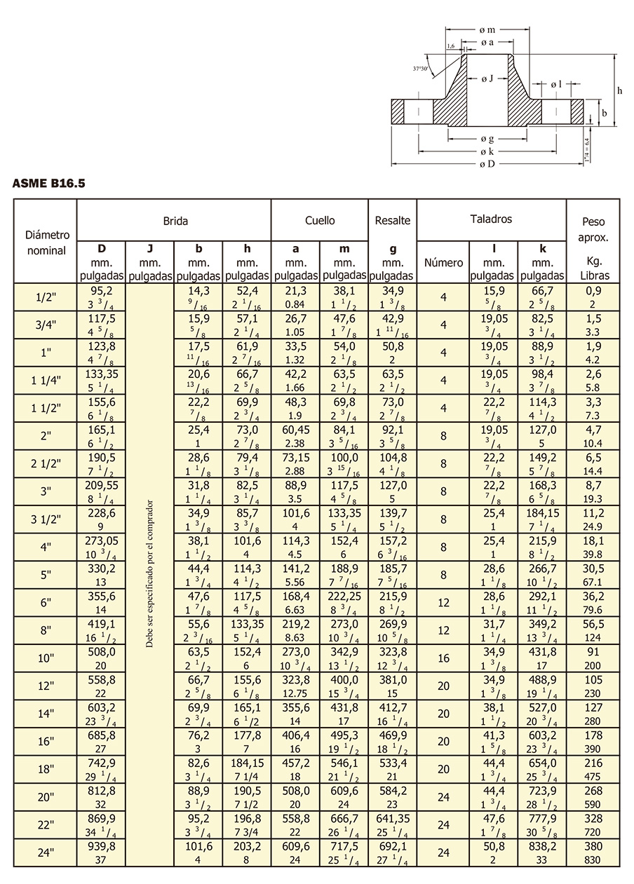 Bridas Welding Neck especificaciones 3