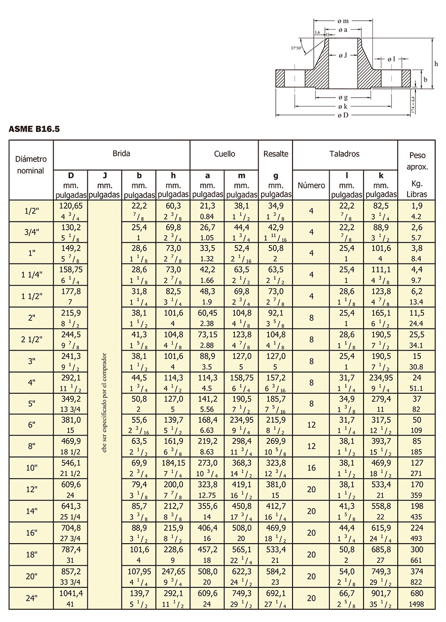 Bridas Welding Neck especificaciones 4