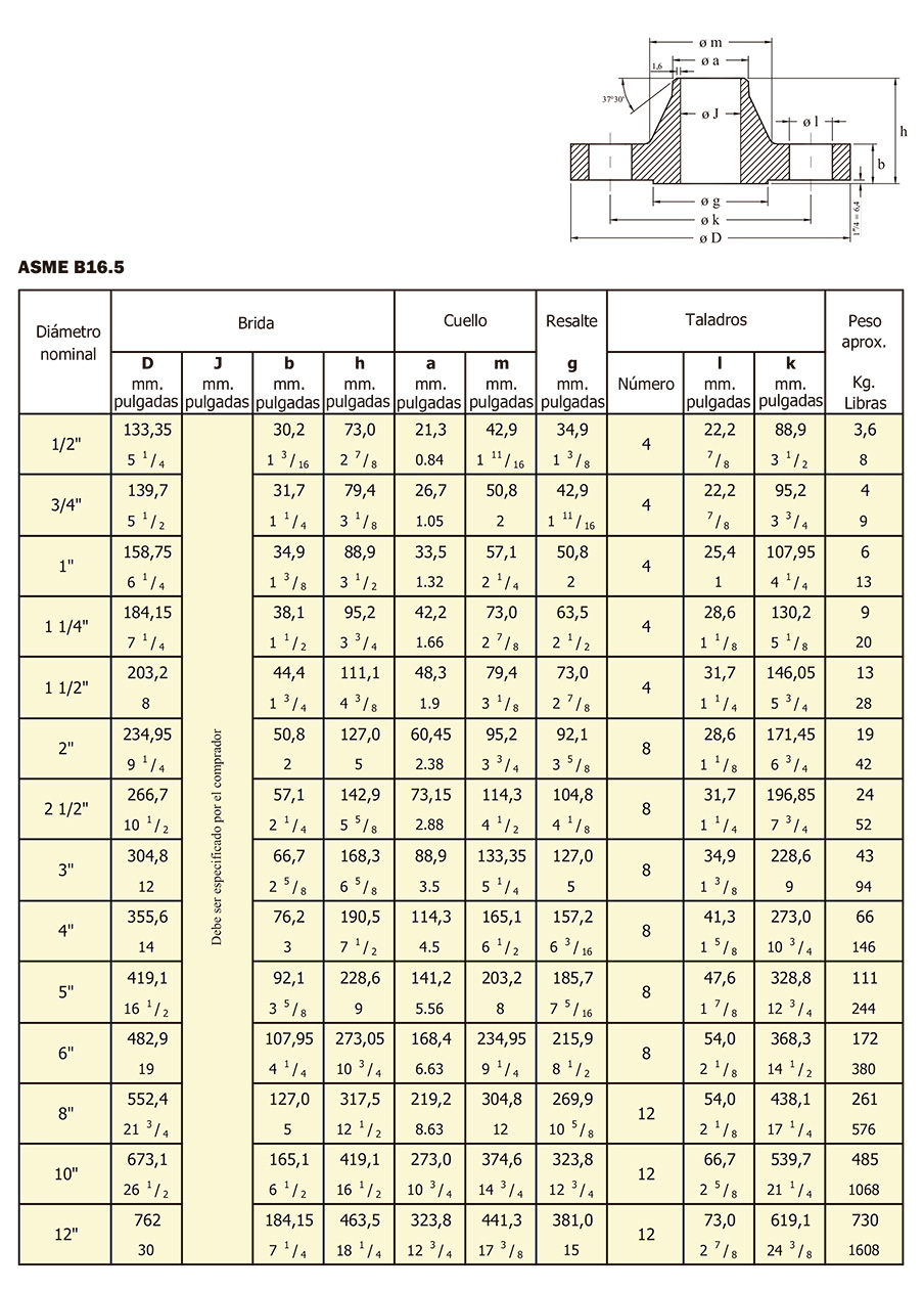 Bridas Welding Neck especificaciones 6